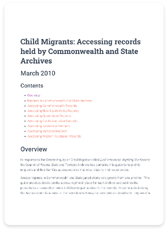 Child Migrants: Accessing records held by Commonwealth and State Archives